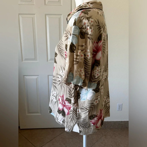 Bahama Beach Womens Blouse Tropical Beige Short Sleeve Collared Button Up XL - Picture 6 of 13